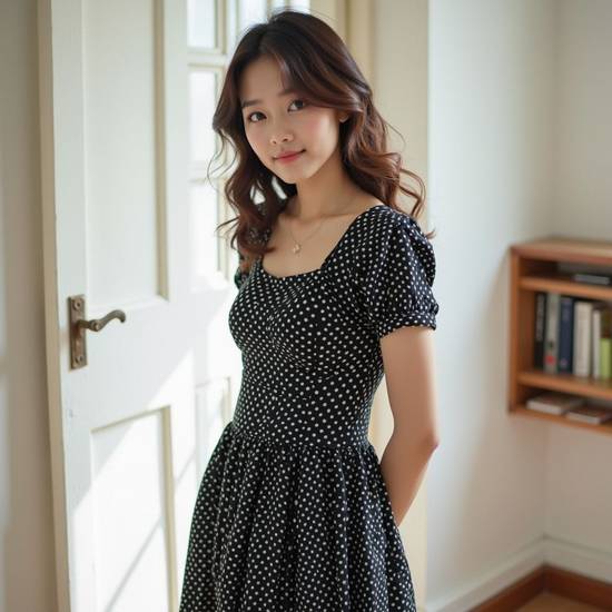 黑色波點裙子搭配圖片,黑色波點裙時尚搭配圖片精選