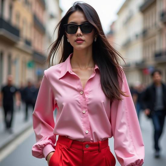 粉色上衣配什么顏色褲子,粉色上衣最佳褲裝配色指南:顯白減齡又時髦